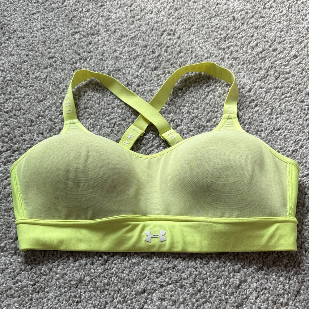 Under Armour Neon Yellow Padded Crossback Sports Bra